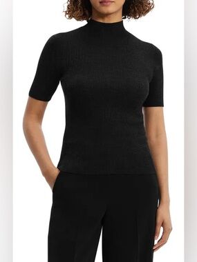 EILEEN FISHER - Black, 100% Merino wool mock neck sweater. XS P2P 17"